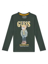 Guess Bluzka N5BI04I3Z14 Zielony Regular Fit. Zielone t-shirty dla chłopców Guess, z aplikacjami, z bawełny, bez ramiączek. Za 89.99 zł.