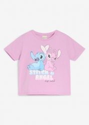 T-shirt z motywem Disney'a Stitch & Angel. Fioletowe t-shirty i topy dla dziewczynek bonprix, bez wzorów, bez ramiączek. Za 59.99 zł.