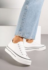 Białe Casualowe Trampki na Niskiej Platformie Natirinne. Białe trampki i tenisówki damskie Renee, bez wzorów, z jeansu, eleganckie, bez zapięcia. Za 69.99 zł.