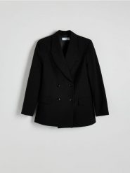 Marynarka z błyszczącymi drobinkami - czarny. Czarne żakiety damskie Reserved, l, bez wzorów, z tkaniny. W wyprzedaży za 179.99 zł.