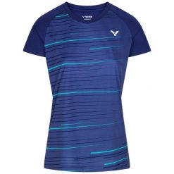 Koszulka do tenisa damska Victor T-34100 B. Niebieskie t-shirty damskie Victor, l, bez wzorów, z materiału, bez kołnierzyka. Za 139.99 zł.