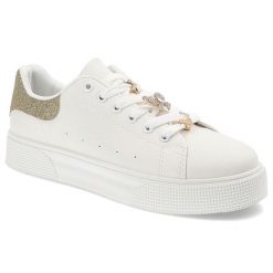 Złote Sneakersy Seastar Blue Modne Buty Damskie. Białe półbuty damskie Seastar Blue, bez wzorów, z materiału, bez obcasa, bez zapięcia. Za 99.99 zł.