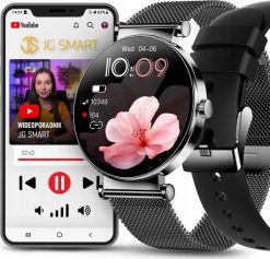 SMARTWATCH DAMSKI AMOLED ROZMOWY MENU PL KOLORY + 2 PASKI + WIDEOPORADNIK. Paski damskie JG Smart, bez wzorów. Za 317.70 zł.