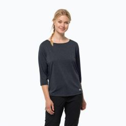 Koszulka trekkingowa damska Jack Wolfskin Jwp 3/4. Niebieskie koszulki sportowe damskie Jack Wolfskin, xs, bez wzorów, bez kołnierzyka, bez ramiączek, trekkingowe. Za 85.99 zł.