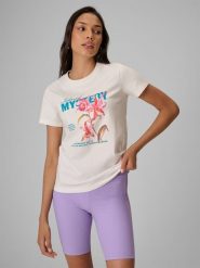 4F T-shirt regular z nadrukiem damski - biały L. Białe t-shirty damskie 4f, l, bez wzorów, z bawełny, klasyczne, bez kołnierzyka. W wyprzedaży za 39.99 zł.