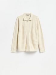 Rozpinany kardigan - beżowy. Brązowe kardigany męskie Reserved, l, bez wzorów, z bawełny. Za 139.99 zł.