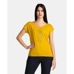 Damski bawełniany t-shirt Kilpi ROANE-W. Żółte koszulki sportowe damskie Kilpi, xs, bez wzorów, z bawełny, bez kołnierzyka, bez ramiączek, trekkingowe. Za 60.57 zł.