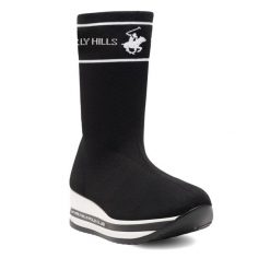 Botki Beverly Hills Polo Club. Czarne botki damskie Beverly Hills Polo Club, bez obcasa, na koturnie, bez zapięcia. Za 99.99 zł.