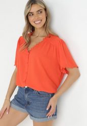 Pomarańczowa Koszula z Koronką Hannali. Brązowe bluzki damskie Born2be, l, z aplikacjami, z koronki, bez kołnierzyka, bez ramiączek. Za 59.99 zł.