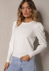 Biały Sweter z Dodatkiem Wiskozy i Cyrkoniami Zakończony Ściągaczem Glorivia. Białe swetry damskie Renee, bez wzorów, z jeansu, casualowe, bez kołnierzyka, bez ramiączek, długie, bez kaptura. Za 89.99 zł.