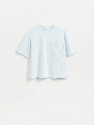 T-shirt boxy - jasnoniebieski. Niebieskie t-shirty męskie Reserved, l, bez wzorów, z bawełny, bez kołnierzyka. Za 69.99 zł.