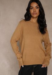 Brązowy Klasyczny Sweter z Wełną i Bawełną Bez Zdobień Neandia. Brązowe swetry damskie Renee, z aplikacjami, z bawełny, casualowe, bez kołnierzyka, bez ramiączek, bez kaptura. Za 44.99 zł.