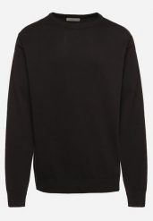 Czarny Bawełniany Sweter w Klasycznym Stylu Helida. Czarne swetry przez głowę męskie Born2be, m, bez wzorów, z bawełny, bez kołnierzyka. Za 74.99 zł.