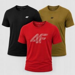 KOMPLET KOSZULEK T-SHIRT MĘSKI 4F ZESTAW 3PAK. T-shirty męskie 4f, m, bez wzorów, z bawełny, sportowe, bez kołnierzyka. Za 181.98 zł.