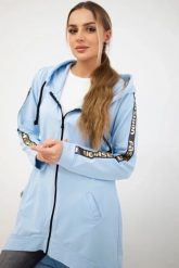 Bluza z suwakiem z tyłu błękitna. Niebieskie bluzy damskie KESI, l, bez wzorów, z bawełny, z kapturem. Za 198.65 zł.