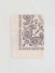 Wzorzysty szal z dodatkiem wiskozy - kremowy. Białe szaliki i chusty damskie Reserved, bez wzorów, z wiskozy. Za 79.99 zł.