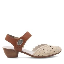 Sandały Rieker. Brązowe sandały damskie Rieker, bez wzorów, bez obcasa, na słupku, bez zapięcia. Za 279.99 zł.
