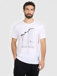 4F T-shirt regular z nadrukiem męski - biały M. Białe t-shirty męskie 4f, m, bez wzorów, z bawełny, biznesowe, bez kołnierzyka. Za 69.99 zł.