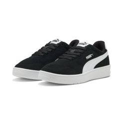 Damskie sneakersy Court Lally z zamszu PUMA Black White. Białe obuwie sportowe damskie Puma, bez wzorów, trekkingowe. W wyprzedaży za 189.00 zł.