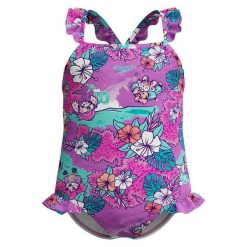 Dziewczęcy Jednoczęściowy Kostium Kąpielowy Lts Z Nadrukiem Cyfrowym I Falbanką. Fioletowe stroje kąpielowe dla dziewczynek Speedo, bez wzorów. Za 132.99 zł.