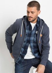 Bluza rozpinana z kapturem i zamkiem. Niebieskie bluzy męskie bonprix, l, bez wzorów, z kapturem. Za 132.99 zł.