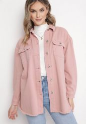 Różowa Jeansowa Bawełniana Kurtka Koszula z Metalowymi Guzikami i Kieszeniami Lavosa. Czerwone bluzki damskie Born2be, l, bez wzorów, z bawełny, klasyczne, bez kołnierzyka, bez ramiączek. Za 99.99 zł.