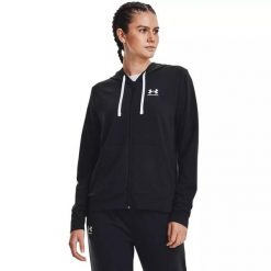 Bluza treningowa damska Under Armour Rival Terry Full Zip Hoodie. Czarne bluzy sportowe damskie Under Armour, bez wzorów, na fitness i siłownię. Za 129.99 zł.