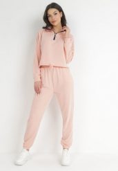 Różowy 2-częściowy Komplet Dresowy z Bluzą i Spodniami Eneon. Czerwone bluzy damskie Born2be, xl, bez wzorów, z dresówki, bez kaptura. Za 79.99 zł.