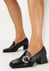 Czarne Mokasyny na Słupku z Klamerką w Cyrkonie Tianeta. Czarne mokasyny damskie Born2be, eleganckie. Za 44.99 zł.