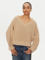 PINKO Sweter Spiga 102803 A1KP Beżowy Regular Fit. Brązowe swetry damskie Pinko, xs, bez wzorów, z bawełny, bez kołnierzyka, bez ramiączek, bez kaptura. Za 749.99 zł.