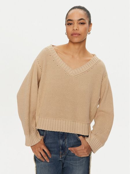 PINKO Sweter Spiga 102803 A1KP Beżowy Regular Fit. Brązowe swetry damskie Pinko, xs, bez wzorów, z bawełny, bez kołnierzyka, bez ramiączek, bez kaptura. Za 749.99 zł.
