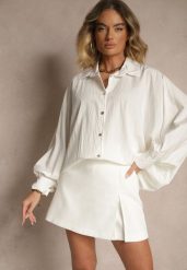 Biała Koszula z Wiskozą w Stylu Nietoperza Sonarielia. Białe bluzki damskie Renee, bez wzorów, z wiskozy, eleganckie, bez kołnierzyka, bez ramiączek. Za 79.99 zł.