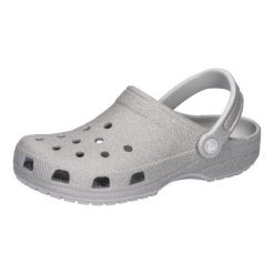 Buty do chodzenia damskie Crocs Classic Glitter Clog. Szare sandały damskie Crocs, bez wzorów, z materiału, bez obcasa, bez zapięcia. Za 211.00 zł.