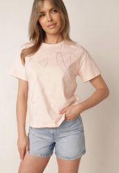 Różowy Bawełniany T-shirt Ozdobiony Cyrkoniami Monomene. Czerwone bluzki damskie Born2be, m, z aplikacjami, z bawełny, casualowe, bez kołnierzyka, bez ramiączek. Za 59.99 zł.
