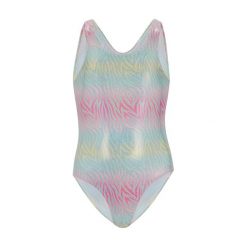 Dziewczęcy Jednoczęściowy Kostium Kąpielowy Katrisse Zebra Print Metallic. Szare stroje kąpielowe dla dziewczynek Regatta, bez wzorów, z elastanu. Za 92.99 zł.