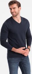 Ombre Męski longsleeve bez nadruku z dekoltem w serek - granatowy V5 OM-LSBL-0108 XL. Niebieskie bluzki z długim rękawem męskie Ombre, m, bez wzorów, bez kołnierzyka. Za 69.99 zł.