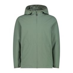Kurtka przeciwdeszczowa z stałym kapturem CMP. Zielone kurtki męskie CMP, bez wzorów, z softshellu, sportowe. Za 338.50 zł.