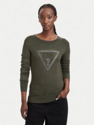 Guess Sweter W6YR28 Z0976 Zielony ciemny Regular Fit. Zielone swetry damskie Guess, xs, z aplikacjami, z wiskozy, bez kołnierzyka, bez ramiączek, bez kaptura. Za 344.99 zł.