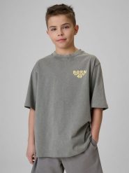 4F T-shirt loose z nadrukiem chłopięcy - szary 158/164 (12-14 lat). Szare t-shirty dla chłopców 4f, bez wzorów, z bawełny, bez ramiączek. Za 59.99 zł.