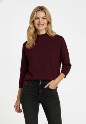 Burgundowy sweter S-TILLY. Czerwone swetry damskie Volcano, m, bez wzorów, z dzianiny, eleganckie, bez kołnierzyka, bez ramiączek, bez kaptura. Za 139.99 zł.