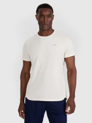 T-SHIRT MĘSKI TRENINGOWY 4F SZYBKOSCHNĄCY ECRU. Białe t-shirty męskie 4f, m, bez wzorów, z dresówki, biznesowe, bez kołnierzyka. Za 129.99 zł.