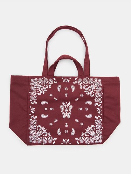 Materiałowa torba shopper z nadrukiem - bordowy. Czerwone torebki shopper damskie Sinsay, bez wzorów, z materiału, z nadrukiem, bez dodatków. Za 29.99 zł.