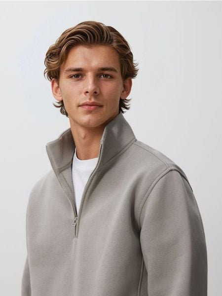 Bluza ze stójką - jasnozielony. Zielone bluzy męskie Reserved, l, bez wzorów, z bawełny, bez kaptura. Za 119.99 zł.