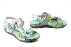 LAURA VITA 0007955 Liloo 06 menthe, sandały damskie. Zielone sandały damskie Laura Vita, bez wzorów, ze skóry, bez obcasa, na obcasie, bez zapięcia. Za 389.90 zł.