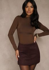 Brązowe Spódnico-Spodenki z Ozdobną Imitacją Kieszeni Sewressa. Brązowe szorty damskie Renee, l, bez wzorów, z koronki, eleganckie. Za 79.99 zł.