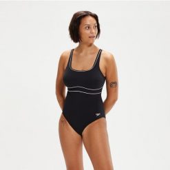 Strój pływacki jednoczęściowy Speedo New Contour Eclipse. Czarne kostiumy jednoczęściowe damskie Speedo, xs, bez wzorów, z elastanu, sportowe, do pływania. Za 169.99 zł.