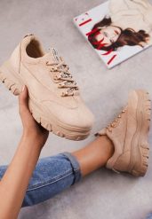 Beżowe Sneakersy Merellien. Brązowe obuwie sportowe damskie Born2be, bez wzorów, z jeansu. Za 89.99 zł.