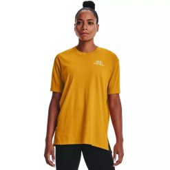 Koszulka damska Under Armour Oversized Graphic SS. Żółte koszulki sportowe damskie Under Armour, xs, bez wzorów, bez kołnierzyka, bez ramiączek. Za 69.99 zł.