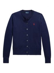 Polo Ralph Lauren Kardigan 211971871004 Granatowy Slim Fit. Niebieskie kardigany damskie Polo Ralph Lauren, m, bez wzorów, z bawełny, bez kołnierzyka, bez ramiączek, bez kaptura. Za 819.99 zł.