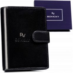 Portfel skórzany Rovicky RV-7680278-5-L-BCA-4 czarny. Czarne portfele męskie ROVICKY, bez wzorów, ze skóry. Za 70.00 zł.